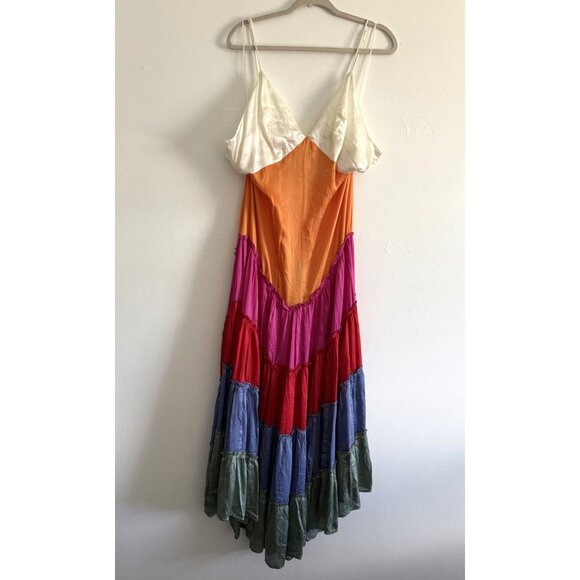 Brand New By Anthropologie Rainbow Tiered V-Neck Maxi Dress Size 1X Bohemian - Picture 2 of 8